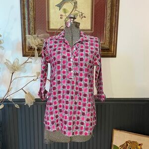 Marigold 100% Cotton Artistic Boutique Watercolor Collared Top - Sz XS 💚🎀